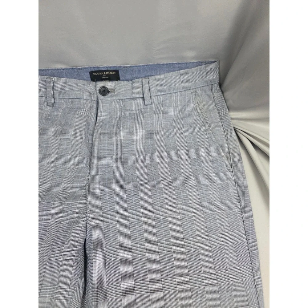Banana Republic Aiden Fit Mens 34x32 Blue Glen Plaid Cotton Chino Pants Slim